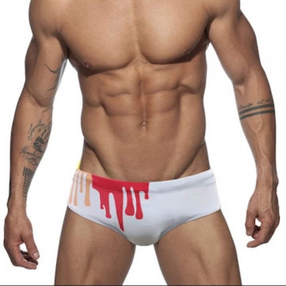 Trendy Sexy Rainbow Printed swimming briefs.